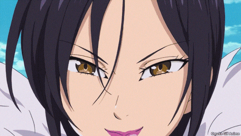 a close up of a woman 's face with omake gif anime written below it