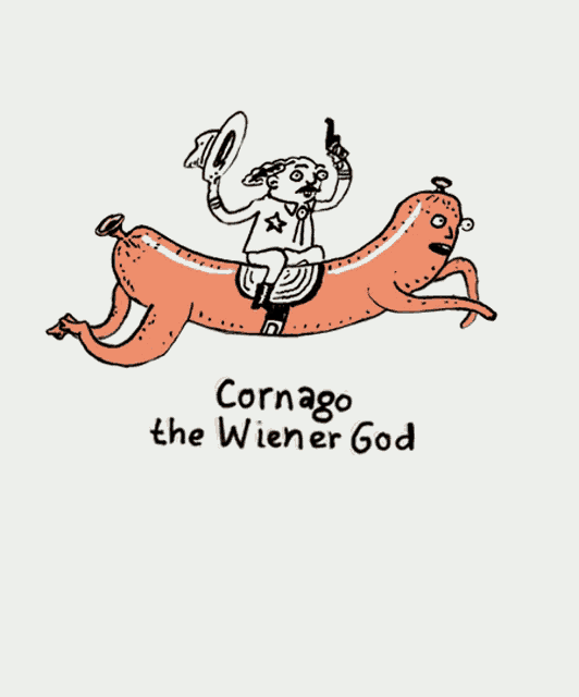 a cartoon of a man riding on the back of a wiener