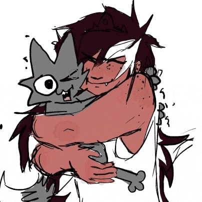 a drawing of a person holding a cat with a crown on their head