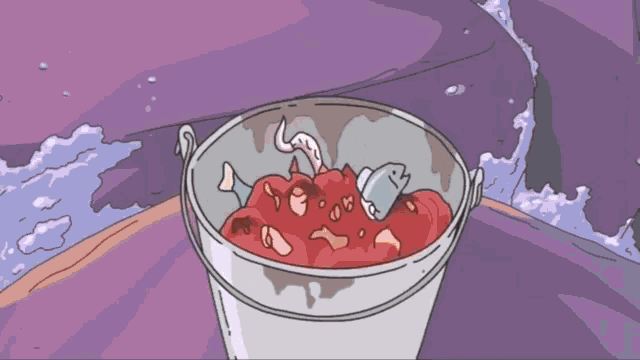 a cartoon drawing of a bucket filled with fish