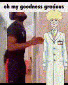 a man with a beard is standing next to a man in a lab coat .