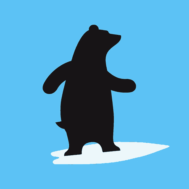 a silhouette of a black bear standing on its hind legs on a blue background