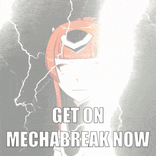 a picture of a girl with the words get on mechabreak now on it