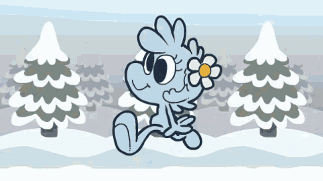 a cartoon drawing of a squirrel with a flower in its mouth