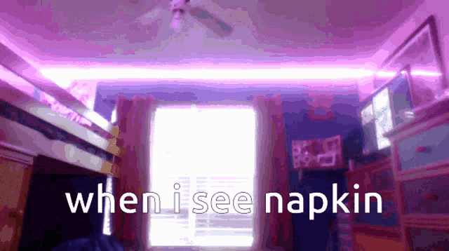 a purple room with the words " when i see napkin " above it