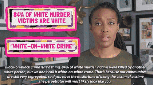 a woman with dreadlocks stands in front of a sign that says " white-on-white crime "