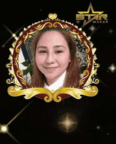 a picture of a woman in a frame with a star maker logo in the background
