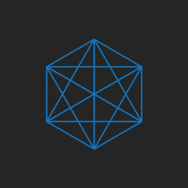a blue geometric shape on a black background that looks like a cube