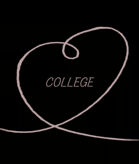 a drawing of a spiral with the word college in pink
