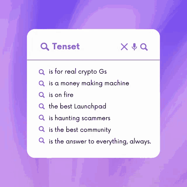 a purple background with a search bar that says ' tenset ' at the top