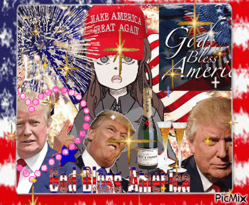 a picture of donald trump and a girl with a make america great again hat on