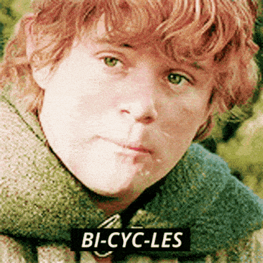 a close up of a person with the words bi-cyc-les on it