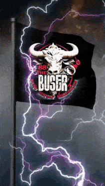 a black flag with a bull on it that says the buser