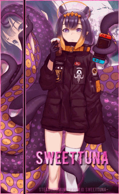 a poster of a girl named sweettuna with an octopus behind her