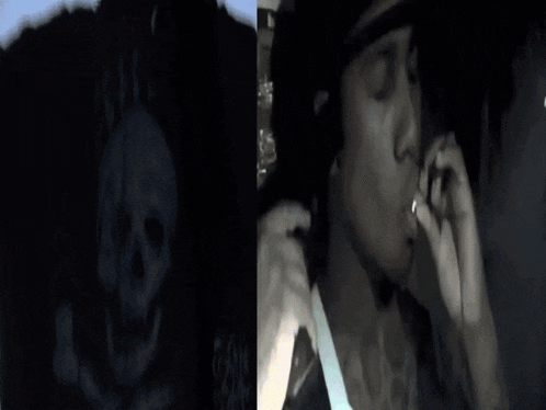 a black and white photo of a man smoking a cigarette and another photo of a man smoking a cigarette