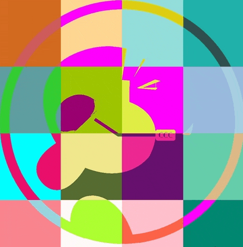 a colorful collage of squares with a circle in the center