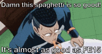 a cartoon of a man eating spaghetti with the caption damn this spaghetti is so good