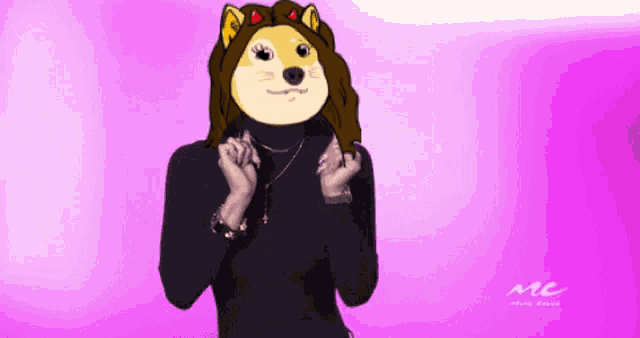a woman with a doge face on her face