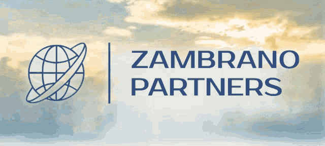 a logo for zambrano partners with a globe in the middle