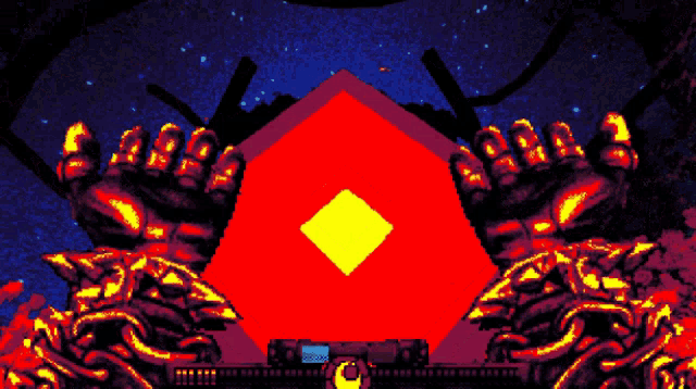 a red square with a yellow circle in the middle