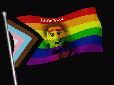 a rainbow flag with the name little tom written on it
