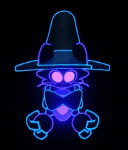 a neon drawing of a cat wearing a witch hat