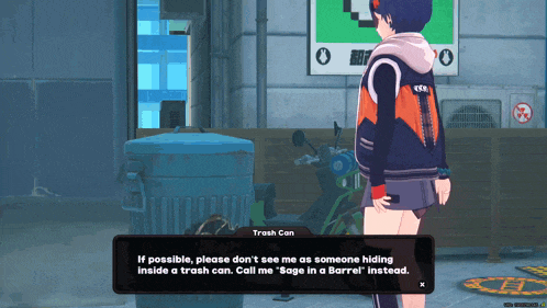 a screenshot of a video game that says trash can on it