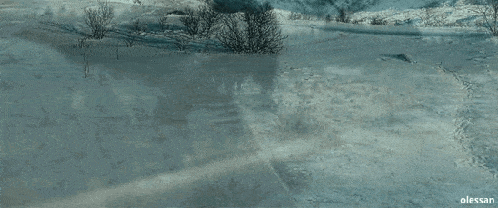 a large rock is sitting on top of a snow covered field .