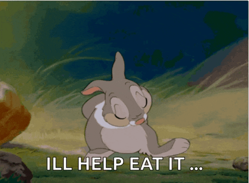 a cartoon of a rabbit with the words ill help eat it below it