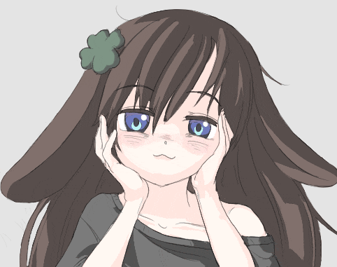 a girl with long brown hair and blue eyes has a green clover in her hair