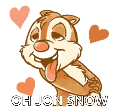 a cartoon chipmunk is surrounded by hearts with the words oh jon snow below it