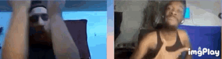 a man with a beard and a woman without a shirt are shown on a screen with the words imgplay on the bottom