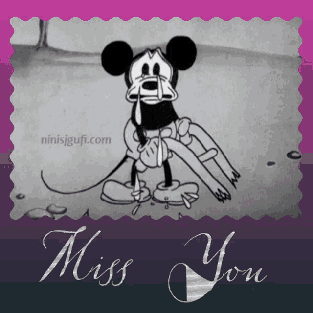 a cartoon of mickey mouse with the words miss you below