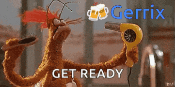a stuffed animal holding a hair dryer with the words " get ready " on it
