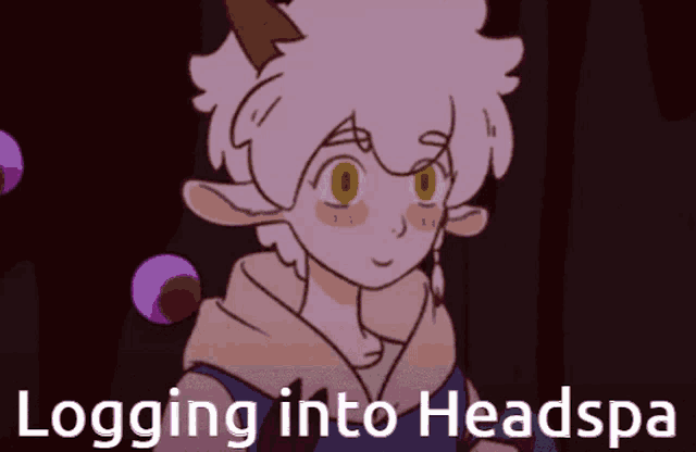 a cartoon character with horns and the words logging into headspa below him