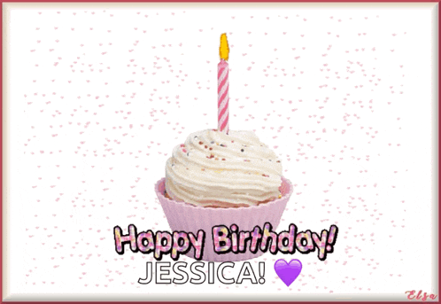 a cupcake with a pink candle and the words happy birthday jessica