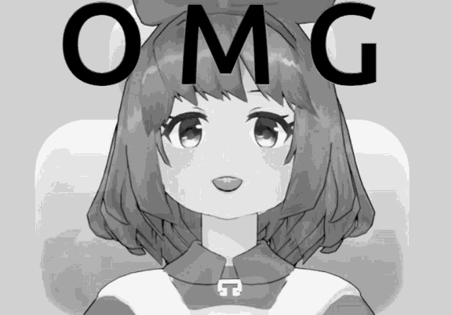 a black and white drawing of a girl with the word omg on it