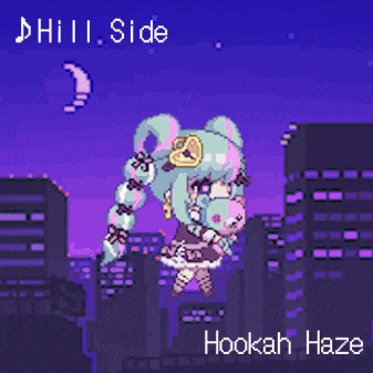 a pixel art drawing of a girl with hookah haze written on the bottom