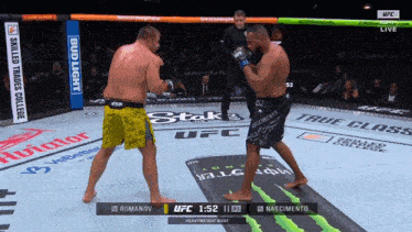two men are fighting in a ufc ring sponsored by budlight
