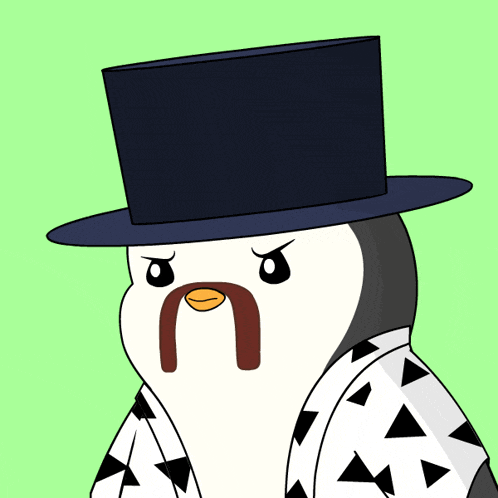 a penguin wearing a top hat and a geometric shirt