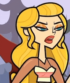 a cartoon woman with blonde hair and blue eyes is wearing a red and white striped top .