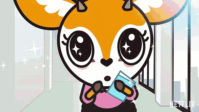 a cartoon of a deer holding a book with a netflix logo in the background