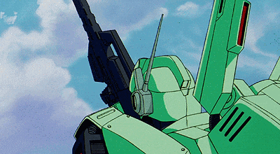 a green robot with a gun on it 's head