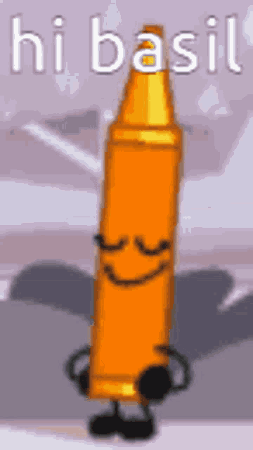 a cartoon bullet with arms and legs and the words hi basil on the bottom