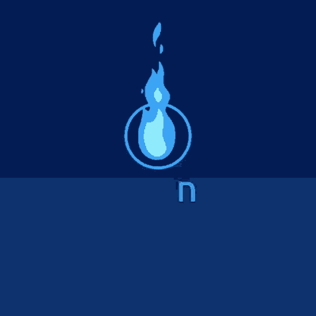 a blue circle with a flame inside of it and the letter n on the bottom
