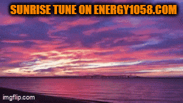 a picture of a sunset with the words sunrise tune on energy1058.com above it