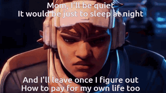 a video game character with a caption that says mom i 'll be quiet