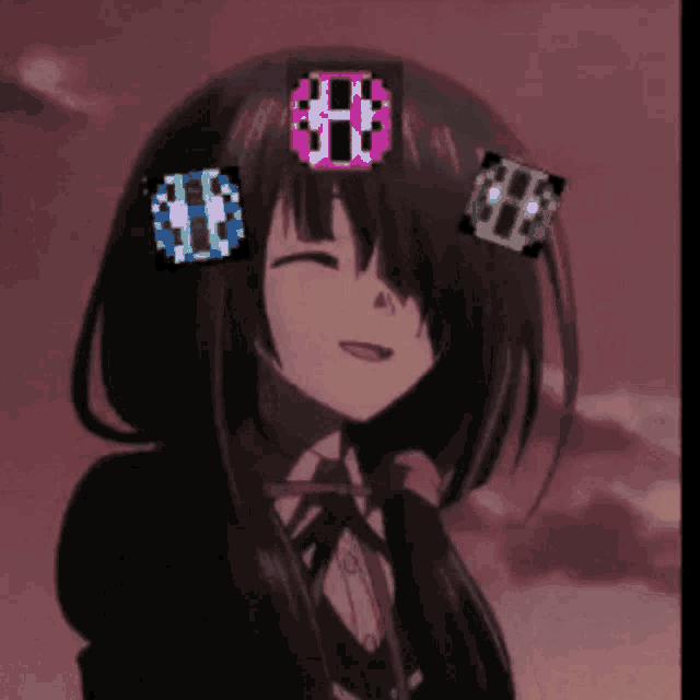 a girl with a bunch of stickers on her head