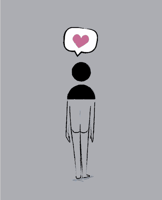 a drawing of a person with a smiley face in a speech bubble above his head