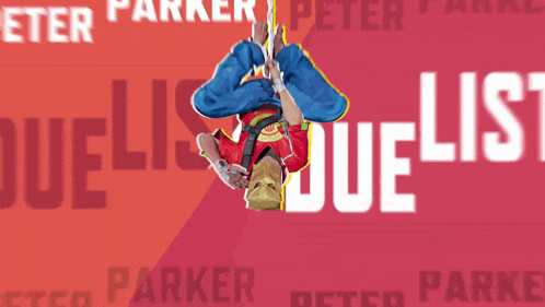 a poster of a man doing a handstand with the name peter parker written in white